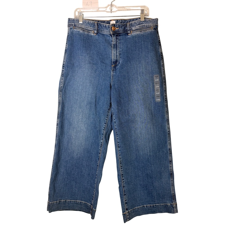 Gap Womens High Rise Wide Leg Crop Jeans Medium Indigo Blue Size 14/32